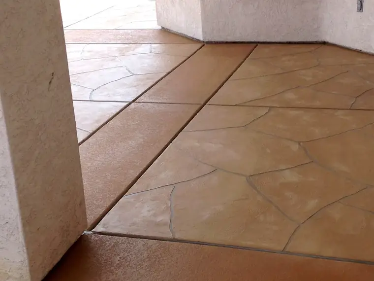 Terracotta overlay patio with a contrasting border band