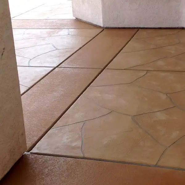Terracotta overlay patio with a contrasting border band